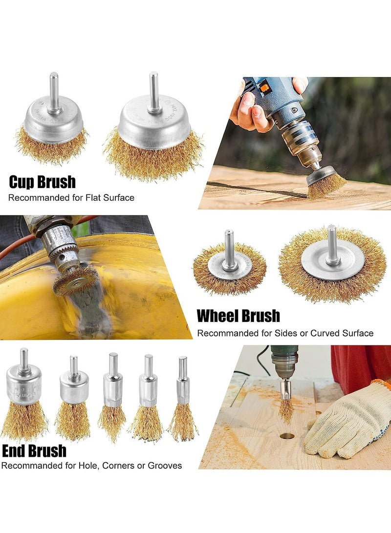 Oasisgalore 9 pcs Wire Brush Set, Coated Wire Brush Wheel & Cup Brush Set for Cleaning Rust, Polishing, Deburring. - Image 2