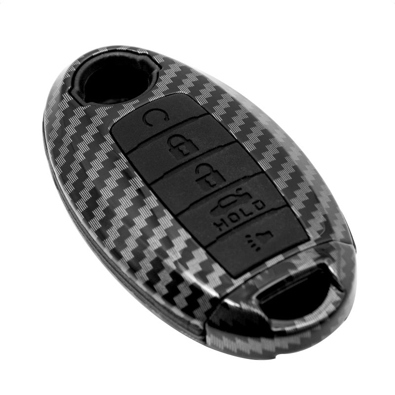 SK CUSTOM Key Fob Case Black Carbon Fiber Pattern Black Silicone Cover Compatible with Infiniti JX35 Q50 Q60 QX56 QX60 QX80 for Nissan Altima Armada Maxima Murano Pathfinder Rogue 5 Button Keyless