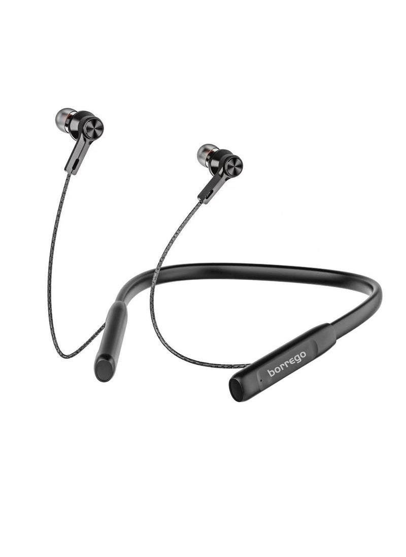 borrego BH213 Wireless Bluetooth Earphone With Magnetic, 20 Hours Music Time- Black  - Image 1