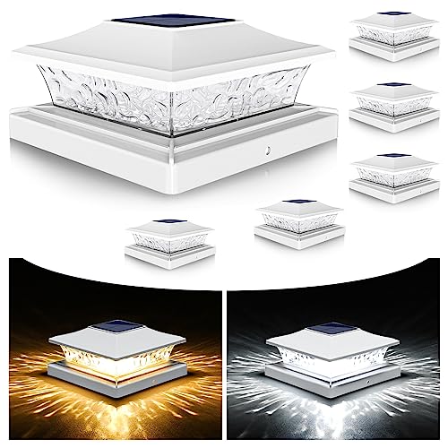 VOLISUN Solar Post Cap Lights Outdoor 4x4/6x6 Wooden/Vinyl Fence Cap Lights for Patio/Garden,Warm White with 2 Lighting Modes Waterproof,ABS Shell Lens White (6 Pack) - Image 1
