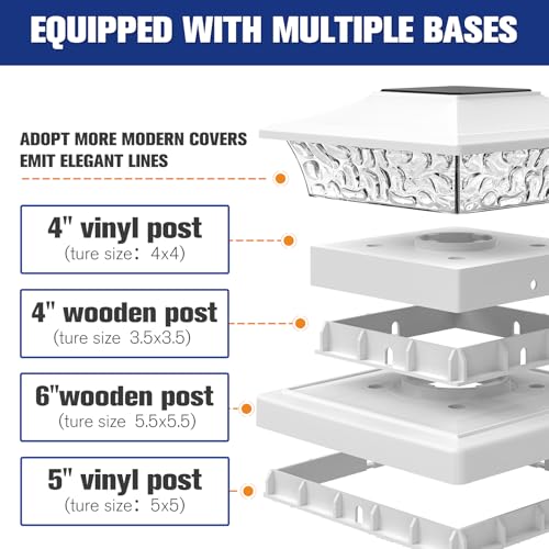 VOLISUN Solar Post Cap Lights Outdoor 4x4/6x6 Wooden/Vinyl Fence Cap Lights for Patio/Garden,Warm White with 2 Lighting Modes Waterproof,ABS Shell Lens White (6 Pack) - Image 2