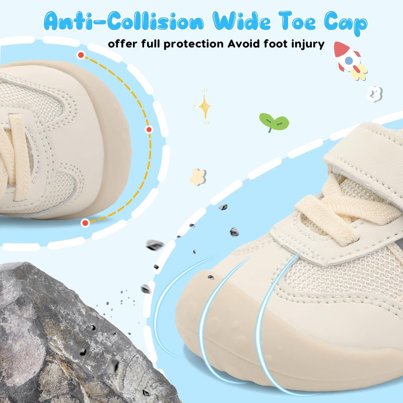 Scurtain Baby Walking Sock Shoes Infant Soft Rubber Sole Non Slip Shoes Baby Toddler Wide Feet Breathable Boys Girls Sneakers Beige Size 12-18 Months - Image 3