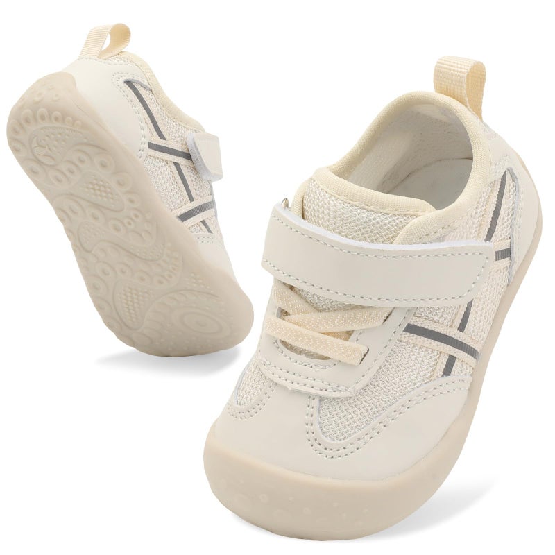 Scurtain Baby Walking Sock Shoes Infant Soft Rubber Sole Non Slip Shoes Baby Toddler Wide Feet Breathable Boys Girls Sneakers Beige Size 12-18 Months - Image 1