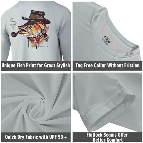 Palmyth Fishing Shirts for Men Long Sleeve UPF 50+ T Shirt Sun Protection Tee (Gray/Big Trout, 4XL) - Image 5