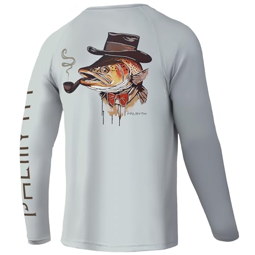 Palmyth Fishing Shirts for Men Long Sleeve UPF 50+ T Shirt Sun Protection Tee (Gray/Big Trout, 4XL) - Image 1