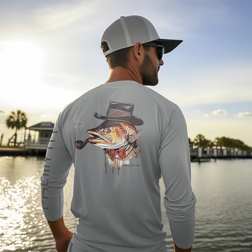 Palmyth Fishing Shirts for Men Long Sleeve UPF 50+ T Shirt Sun Protection Tee (Gray/Big Trout, 4XL) - Image 3