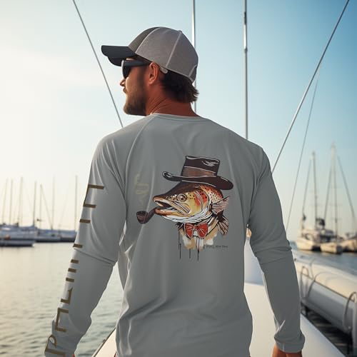 Palmyth Fishing Shirts for Men Long Sleeve UPF 50+ T Shirt Sun Protection Tee (Gray/Big Trout, 4XL) - Image 4