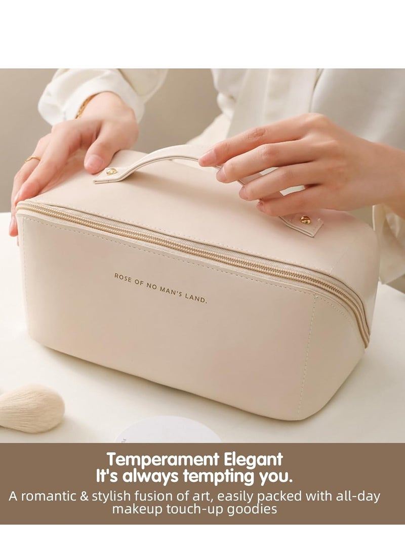 Portable Multifunctional Easy Carry Zipper Cosmetic Bag Travel Organizer Beige - Image 2