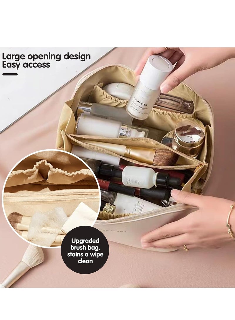 Portable Multifunctional Easy Carry Zipper Cosmetic Bag Travel Organizer Beige - Image 4