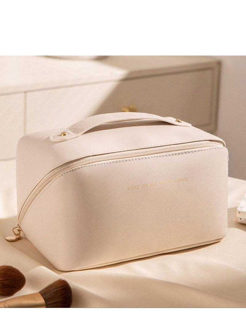 Portable Multifunctional Easy Carry Zipper Cosmetic Bag Travel Organizer Beige - Image 1