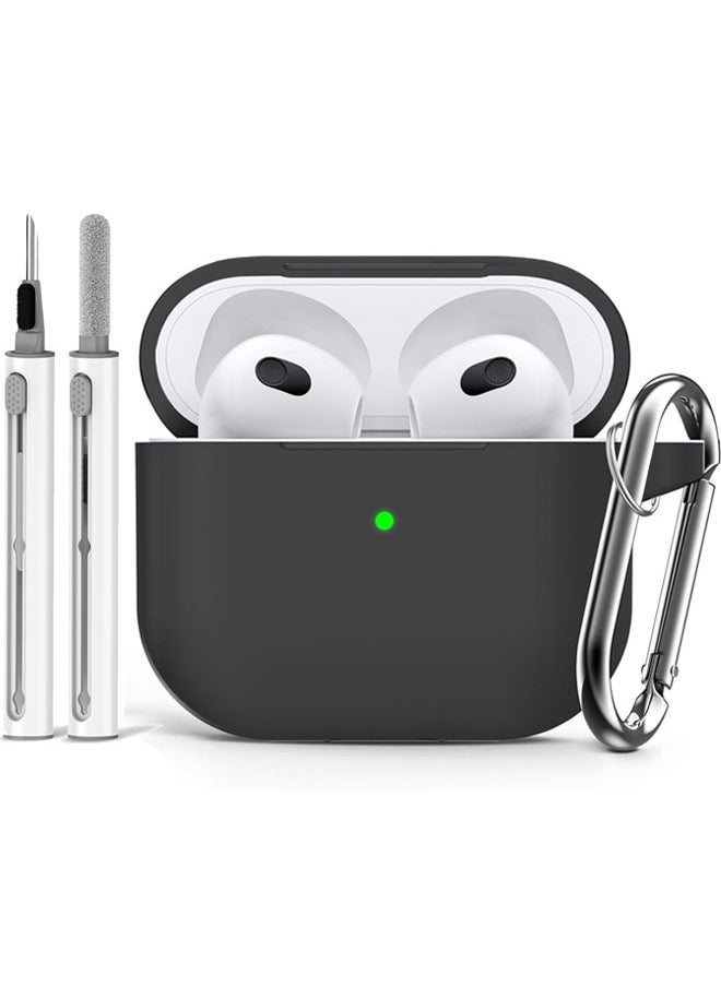 سجيت غطاء لحافظة AirPods 4 مع مجموعة تنظيف، غطاء سيليكون ناعم لحماية AirPods 4 مع سلسلة مفاتيح (أسود)  - Image 1