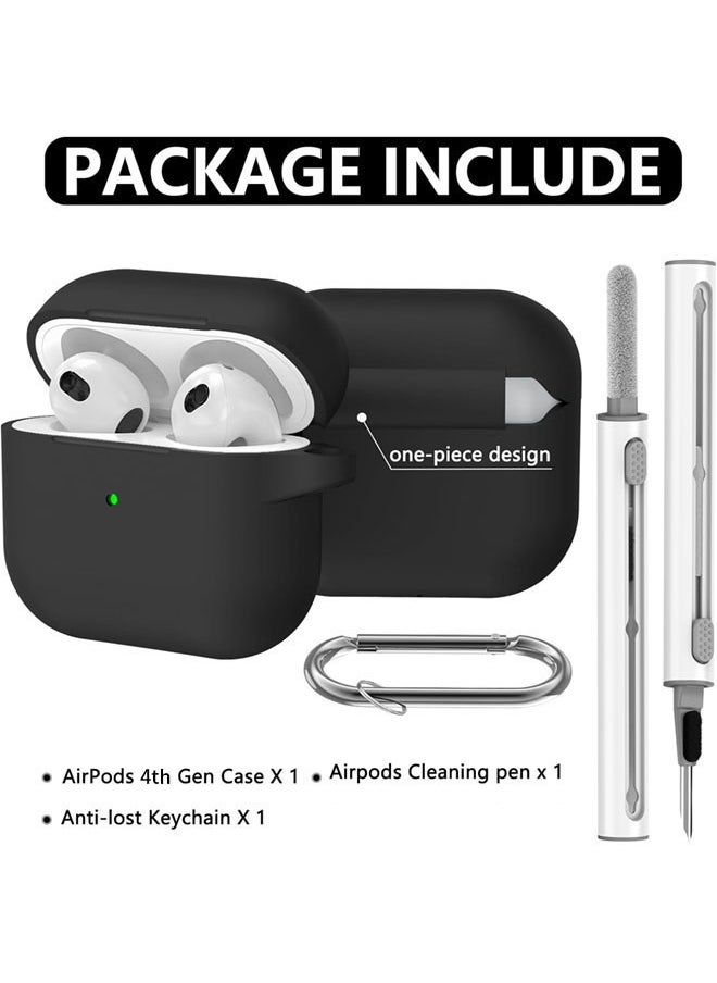 سجيت غطاء لحافظة AirPods 4 مع مجموعة تنظيف، غطاء سيليكون ناعم لحماية AirPods 4 مع سلسلة مفاتيح (أسود)  - Image 5