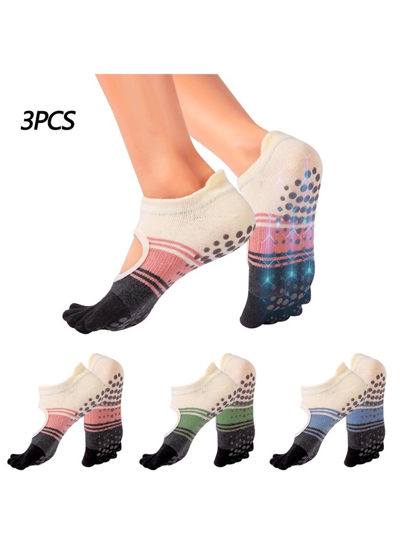 SHENYU Yoga Pilates Socks for Women，Non-Slip Breathable Fitness Yoga Socks Five Fingers Exercise Fitness Yoga Socks Stripe Color Matching for Women - Image 1