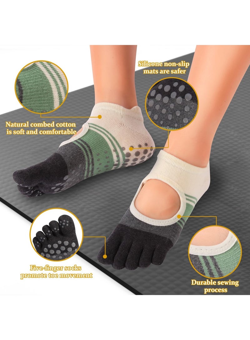 SHENYU Yoga Pilates Socks for Women，Non-Slip Breathable Fitness Yoga Socks Five Fingers Exercise Fitness Yoga Socks Stripe Color Matching for Women - Image 3