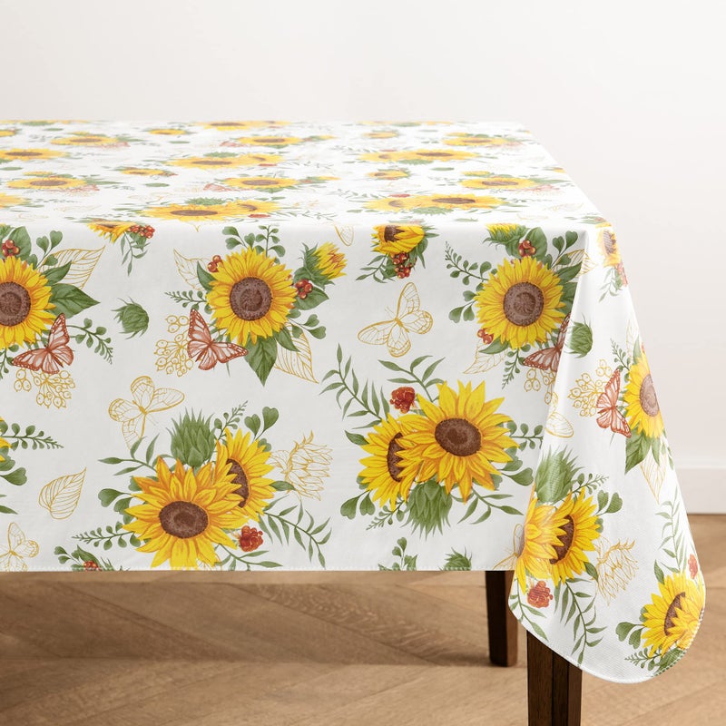 Elrene Home Fashions Sunflower Season Vintage Floral Water- and Stain-Resistant Vinyl Tablecloth with Flannel Backing, 60 Inches X 102 Inches, Rectangle - Image 1