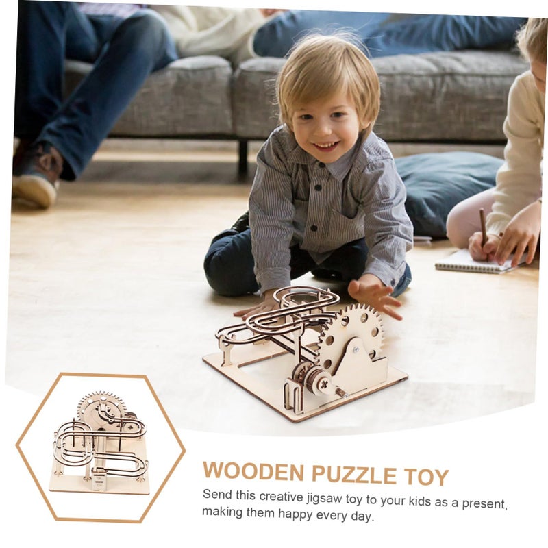 Wooden Marble Run Puzzle DIY Educational Toy For Cognitive Development Coordination Hand Cranking Bead Maze Parent Child Bonding - Image 5