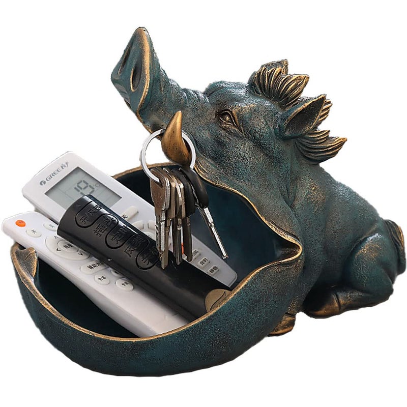 CUZOKOLA STORES CUZOKOLA Large Size Unique Wild Boar Staute Key Bowl for Entryway TableCute Animal Candy Dish for Office Desk Candy Dishes Decorative Home Sculpture Desk Decor with Big Container Storage Mouth Blue 