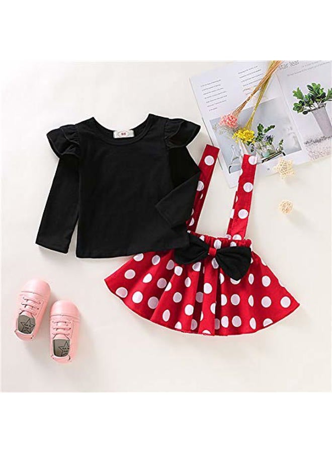Aoty Baby Girls Skirts Set Ruffle Cloth +Polka Dot Overall Dress Bow Polka Dot Skirt Set (Black and Red, 12-18 Months) - Image 2