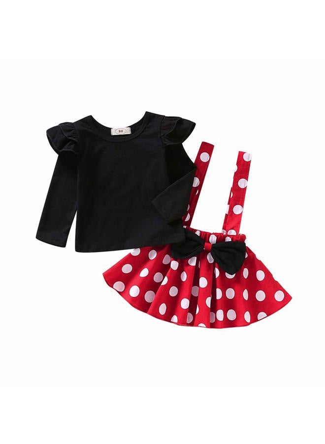Aoty Baby Girls Skirts Set Ruffle Cloth +Polka Dot Overall Dress Bow Polka Dot Skirt Set (Black and Red, 12-18 Months) - Image 1