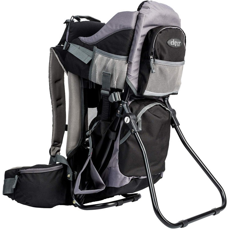 ClevrPlus Canyonero Camping Baby Backpack Hiking Kid Toddler Child Carrier with Stand and Sun Shade Visor Black