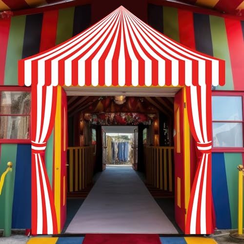 Ziliny 3 Pcs Carnival Party Decorations Circus Tent Awning Halloween Red White Banner Concession Stand(Striped Style) - Image 3