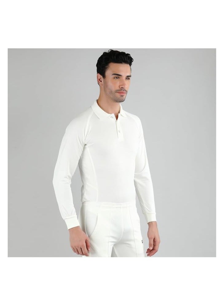 DSC Passion Full Sleeve Cricket T-Shirt – Size 34 | White/Navy | Men’s Polyester Quick-Dry Sports Jersey for Match, Practice & Training | Breathable, Lightweight & Comfortable - Image 3