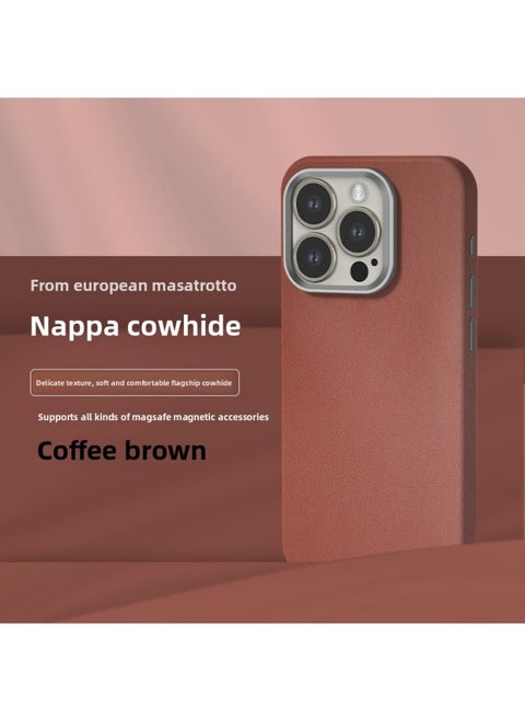 All-inclusive Fine Leather Case MagSafe Magnetic Application IPhone14pro Max Apple 15 Phone Case 13 Solid Color-Color:XYM Fine Texture Coffee Brown-Applicable Model:14plus (without Packaging)