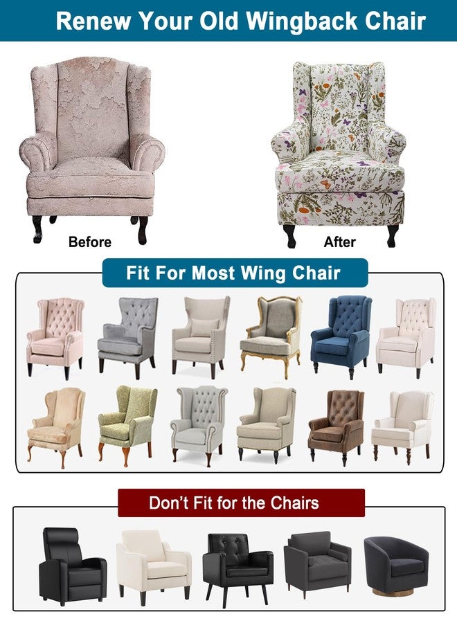 CRFATOP Wingback Chair Covers 2 Pieces Stretch Printed Wing Back Chair Cover Sofa Slipcover Washable Wingback Armchair Slipcovers Furniture Protector with Elastic Bottom for Wingback Chairs,B22 - Image 5