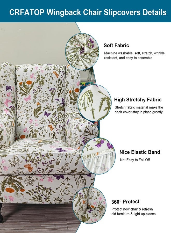 CRFATOP Wingback Chair Covers 2 Pieces Stretch Printed Wing Back Chair Cover Sofa Slipcover Washable Wingback Armchair Slipcovers Furniture Protector with Elastic Bottom for Wingback Chairs,B22 - Image 4