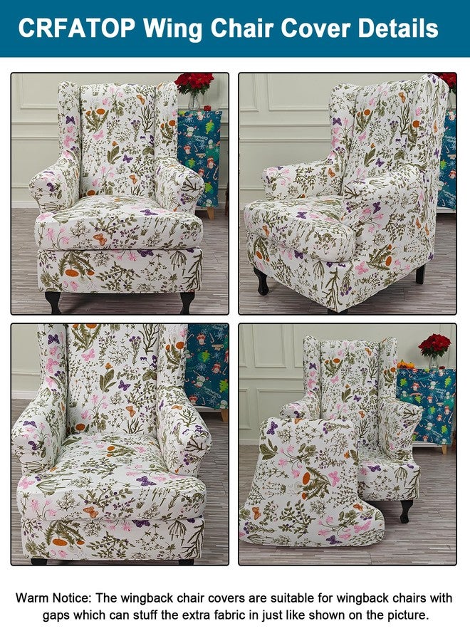 CRFATOP Wingback Chair Covers 2 Pieces Stretch Printed Wing Back Chair Cover Sofa Slipcover Washable Wingback Armchair Slipcovers Furniture Protector with Elastic Bottom for Wingback Chairs,B22 - Image 3