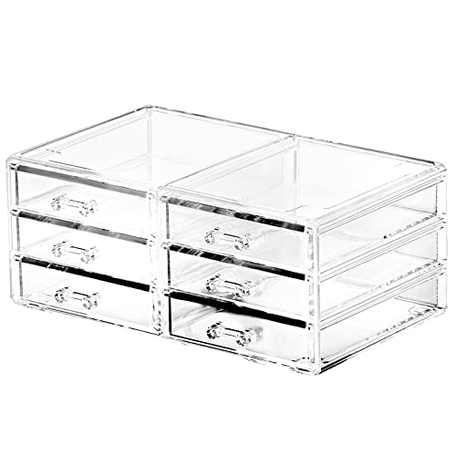 Cq acrylic Desktop Storage drawers,Rectangular Desktop Drawers,Plastic Makeup Storage,Containers Bins With Drawers Desk Organization Pull Out Small craft Storage Case Box Cube,Pack of 1 (Clear, 6 Drawers) - Image 1