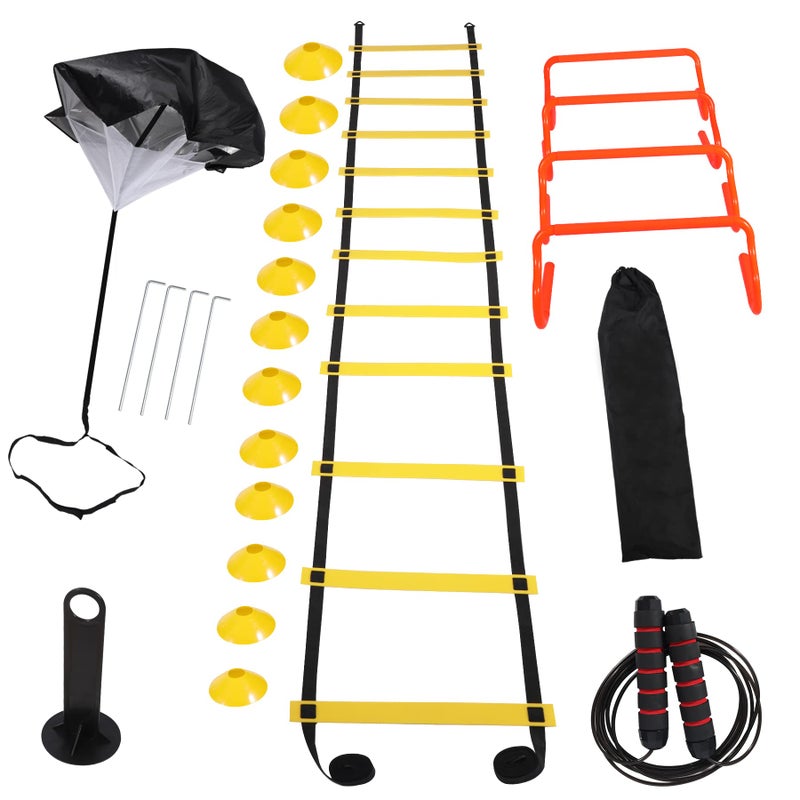 campMax Agility Ladder Speed Training Equipment - Includes Agility Ladder,Jump Rope, Agility Hurdles,12 Disc Cones,Soccer Training Equipment with Bag for Youth Adults - Image 1
