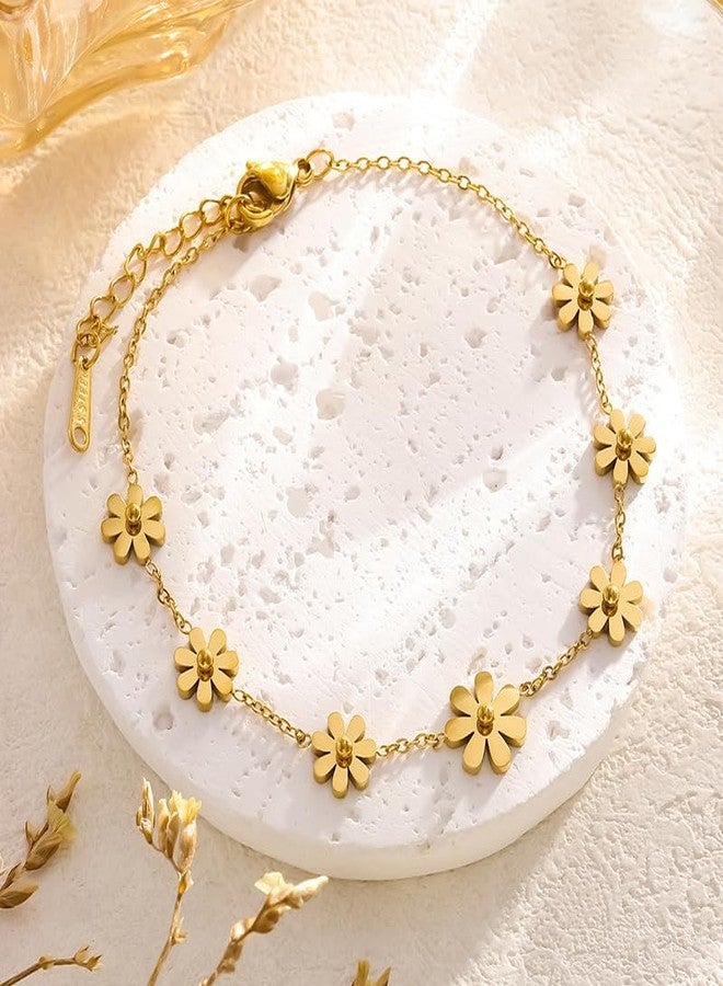Aaishwarya 18K Gold Plated, Waterproof, Anti-Tarnish, Titanium Steel, Floral Charm Anklet| Gift for Women and Girls - Image 3