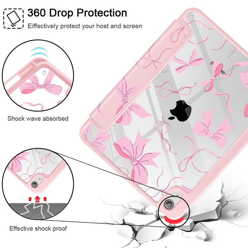 May Chen Slim Case for iPad mini 7 (A17 Pro, 7th Generation) 2024 / iPad mini 6 (6th Gen) 8.3 Inch, [Built-in Pencil Holder] Shockproof Cover Clear Clear Back Shell Auto Wake/Sleep, Pink Bow - Image 5