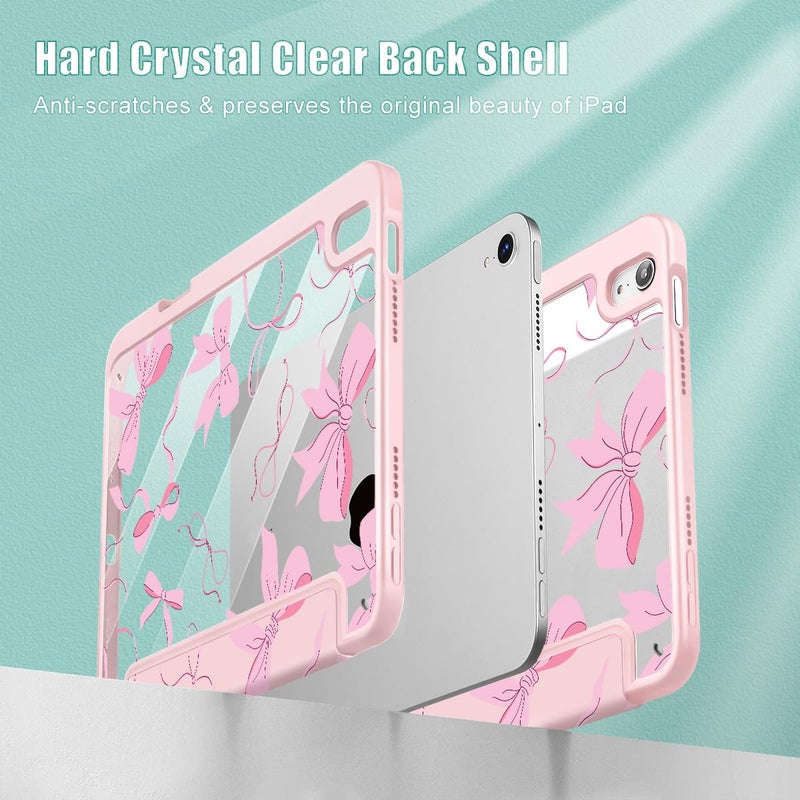 May Chen Slim Case for iPad mini 7 (A17 Pro, 7th Generation) 2024 / iPad mini 6 (6th Gen) 8.3 Inch, [Built-in Pencil Holder] Shockproof Cover Clear Clear Back Shell Auto Wake/Sleep, Pink Bow - Image 4