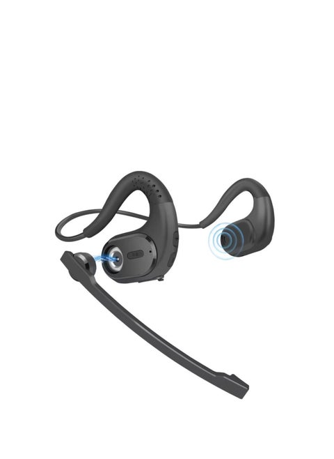 Bluetooth 5.3 Headset, DSP Noise Cancelling Wireless Open Ear Comfort Headphones, with Detachable Microphone 12H Playtime for Office Meeting Home Working