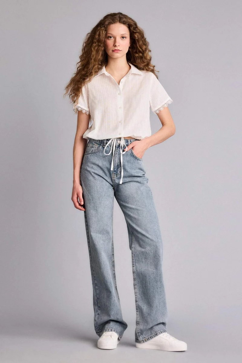 ديفاكتو Regular Fit Baby Collar Short Sleeve Shirt
