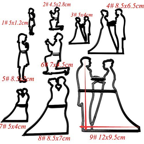 Dycica Wedding Fondant Cutters, Airlxf 9PCS Wedding Cookie Cutter Set for Anniversary/Bridal/Engagement Cake Decorating Sugarcraft Cutting Tool (Wedding Fondant Cutters) - Image 2