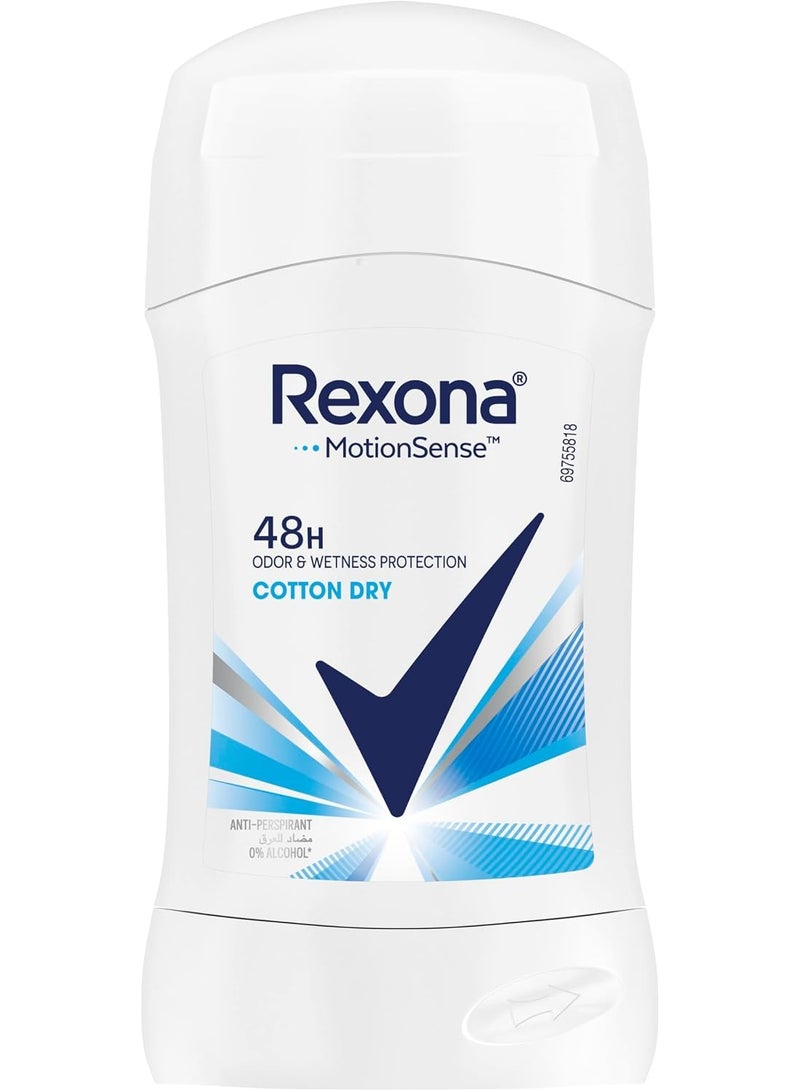 Rexona MotionSense  Women Antiperspirant Deodorant Stick 48 hour sweat & odor protection Cotton Dry 40gm - Image 1