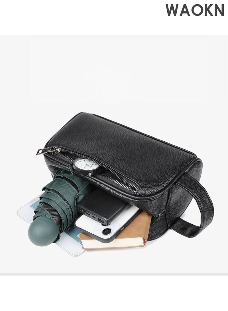 دبليو أيه أو كي أن حقيبة اليد من جلد البقر التجارية للرجال ، محفظة كبيرة السعة المحمولة ، مع حقيبة اليد متعددة المقصورات ، محفظة متعددة الوظائف مع حقيبة اليد مع العصار ، مريحة لحمل حقيبة اليد من النسيج الجلدي المقاوم للماء ، تصميم المواد الجلدية الناعمة عصرية وبسيطة. - Image 4