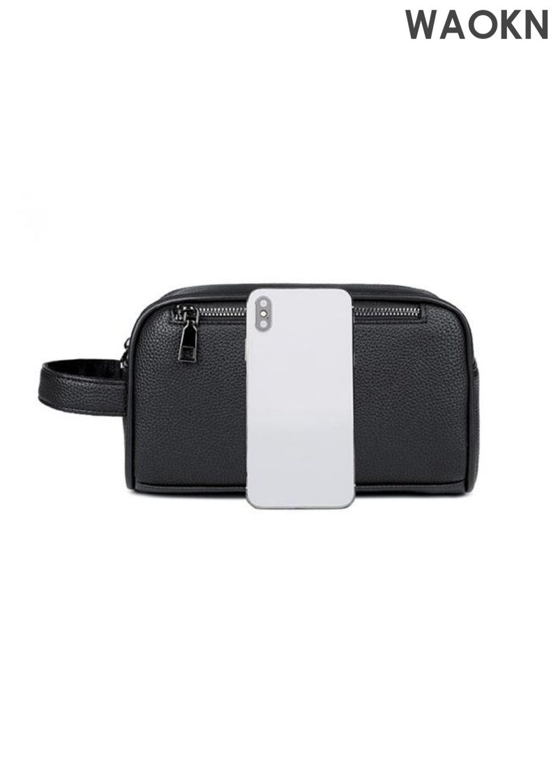 دبليو أيه أو كي أن حقيبة اليد من جلد البقر التجارية للرجال ، محفظة كبيرة السعة المحمولة ، مع حقيبة اليد متعددة المقصورات ، محفظة متعددة الوظائف مع حقيبة اليد مع العصار ، مريحة لحمل حقيبة اليد من النسيج الجلدي المقاوم للماء ، تصميم المواد الجلدية الناعمة عصرية وبسيطة. - Image 3