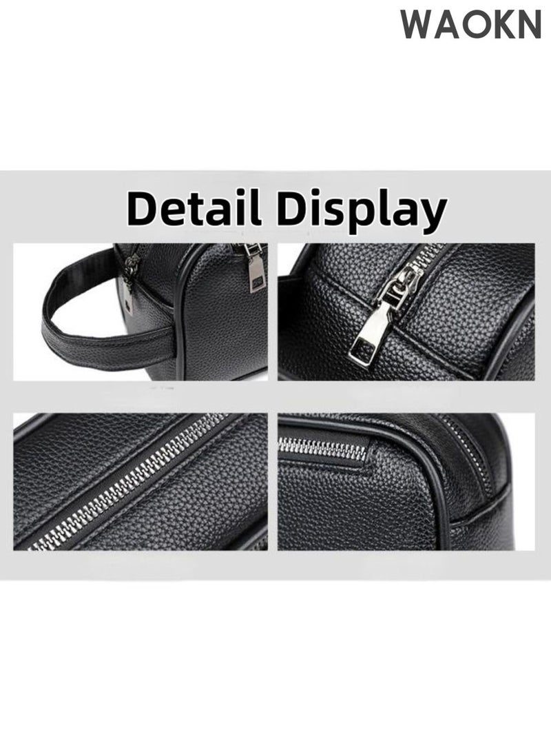 دبليو أيه أو كي أن حقيبة اليد من جلد البقر التجارية للرجال ، محفظة كبيرة السعة المحمولة ، مع حقيبة اليد متعددة المقصورات ، محفظة متعددة الوظائف مع حقيبة اليد مع العصار ، مريحة لحمل حقيبة اليد من النسيج الجلدي المقاوم للماء ، تصميم المواد الجلدية الناعمة عصرية وبسيطة. - Image 2