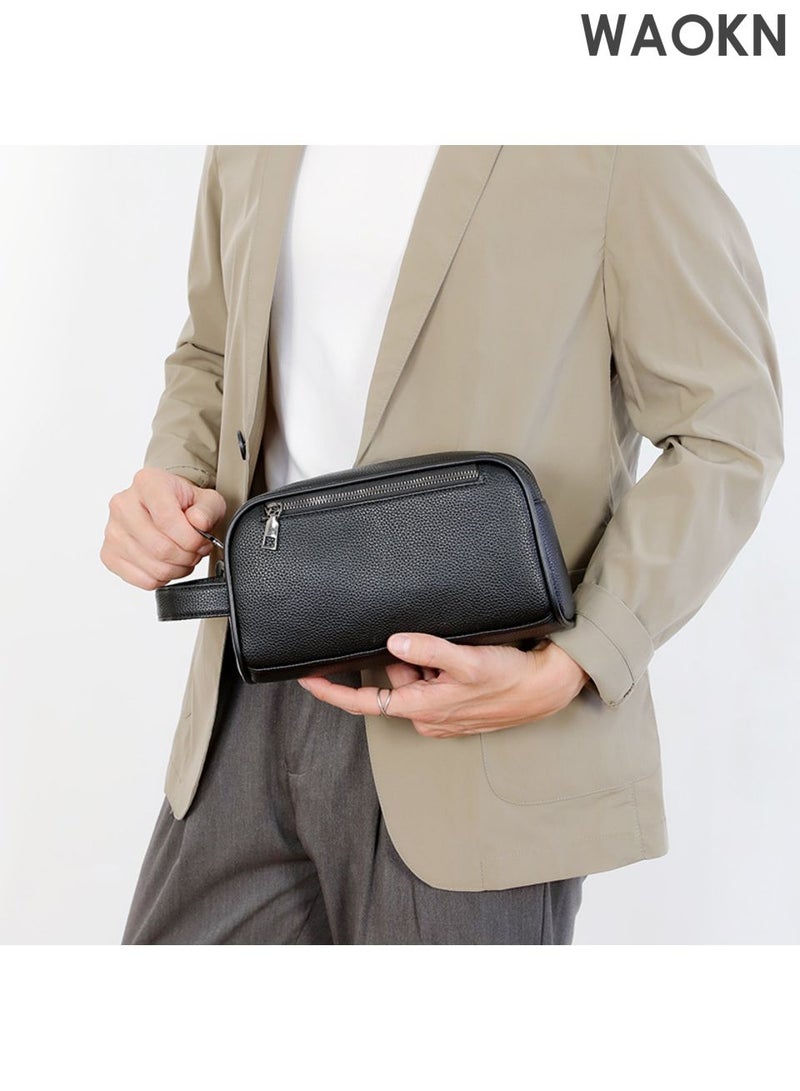 دبليو أيه أو كي أن حقيبة اليد من جلد البقر التجارية للرجال ، محفظة كبيرة السعة المحمولة ، مع حقيبة اليد متعددة المقصورات ، محفظة متعددة الوظائف مع حقيبة اليد مع العصار ، مريحة لحمل حقيبة اليد من النسيج الجلدي المقاوم للماء ، تصميم المواد الجلدية الناعمة عصرية وبسيطة. - Image 5