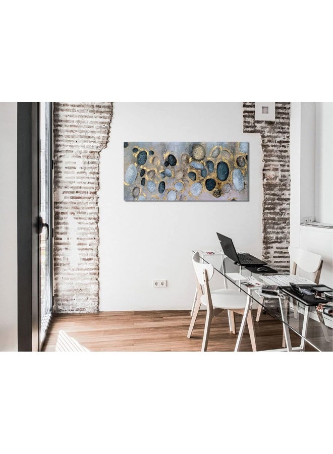 Arjun Abstract Canvas Wall Art Golden Stones Geometry Painting - Image 4