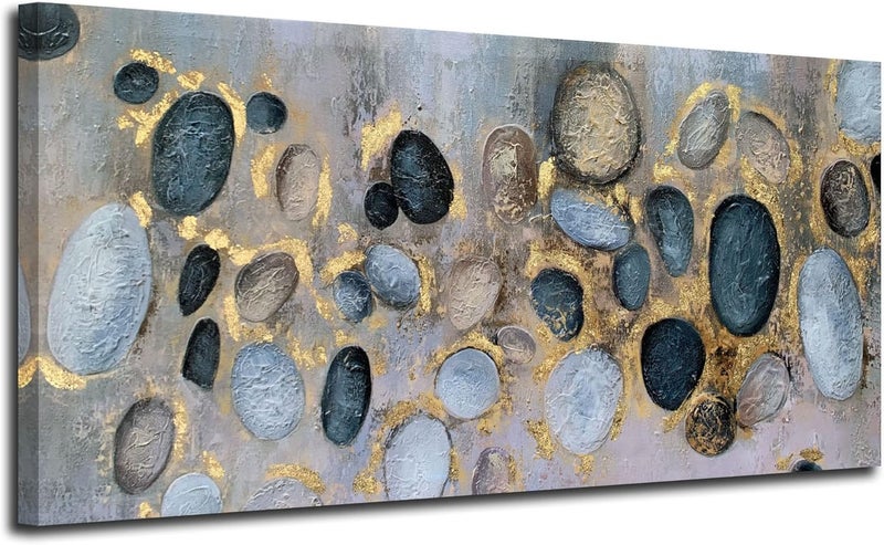 Arjun Abstract Canvas Wall Art Golden Stones Geometry Painting - Image 2