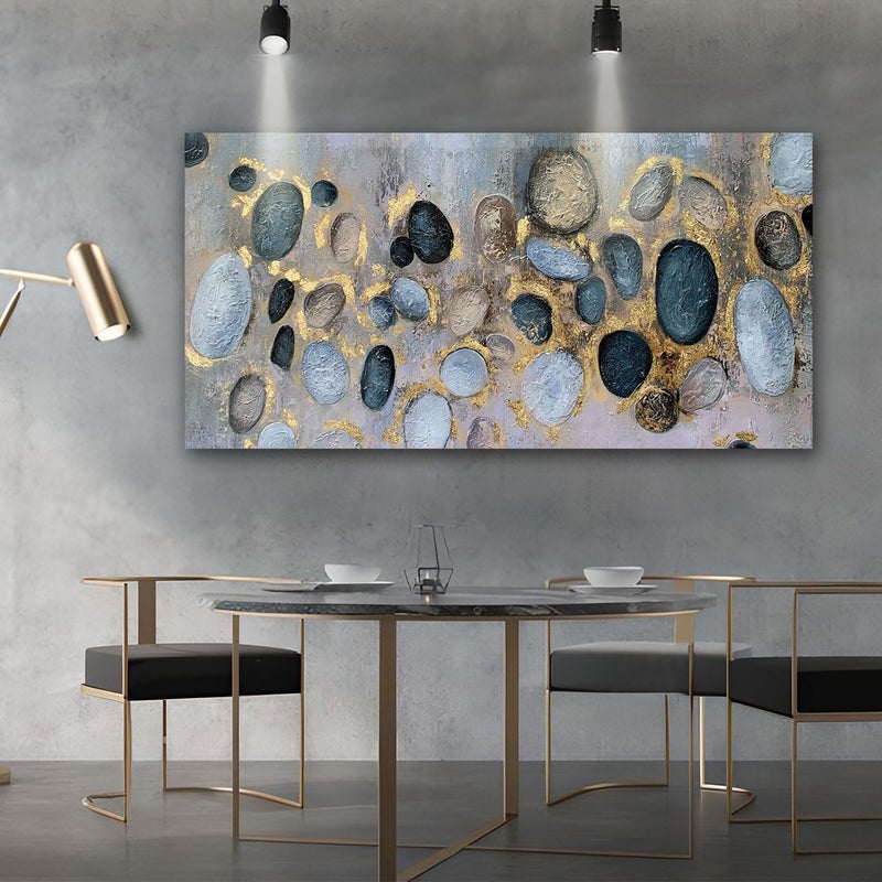 Arjun Abstract Canvas Wall Art Golden Stones Geometry Painting - Image 1