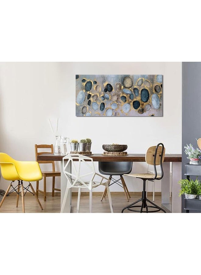 Arjun Abstract Canvas Wall Art Golden Stones Geometry Painting - Image 5