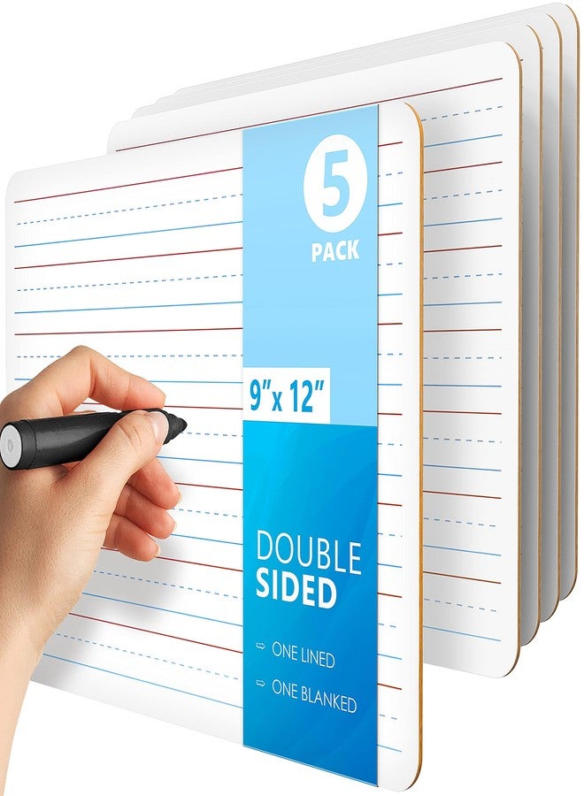 JUZARI 5 Pack 9x12 Lined Mini White Boards for Students - Double Sided White Board Lines - Classroom Whiteboards for Students Kids - Small Dry Erase Board with Lines - Personal Lined Whiteboard Dry Erase - Image 1