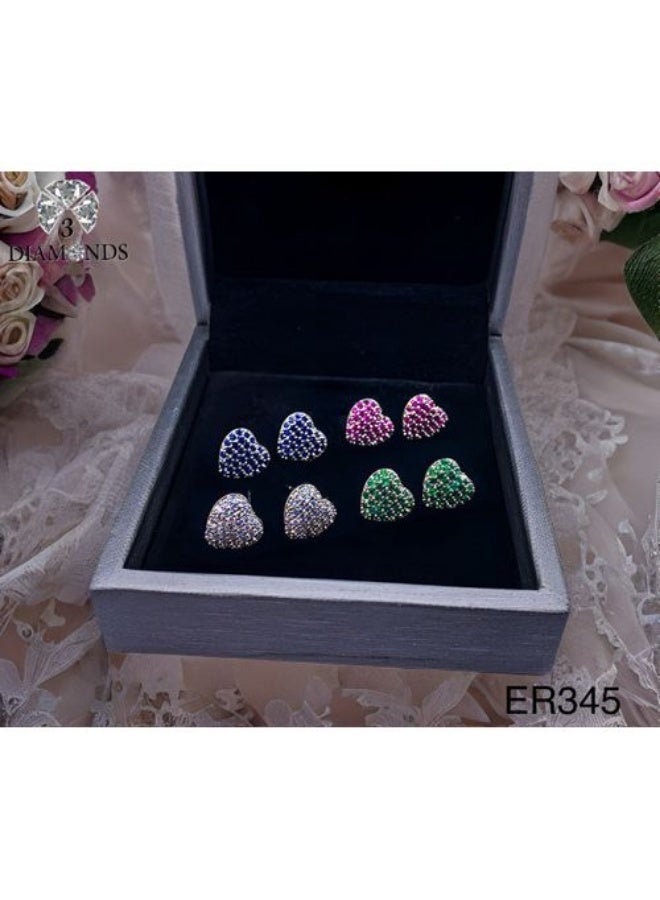 Platinum & Rhodium Plated Heart Earrings with Zircon Multi Color Set
