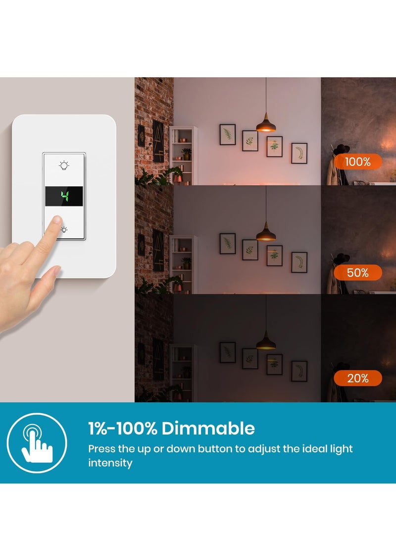 Excefore - Smart Dimmer Switch 2024 New Model Digital Display Single Pole 3Way Dimmer Smart Switch Voice and Remote Control Neutral Wire Required No Hub Required  Works with Siri Alexa Google Home 2.4Ghz - Image 1